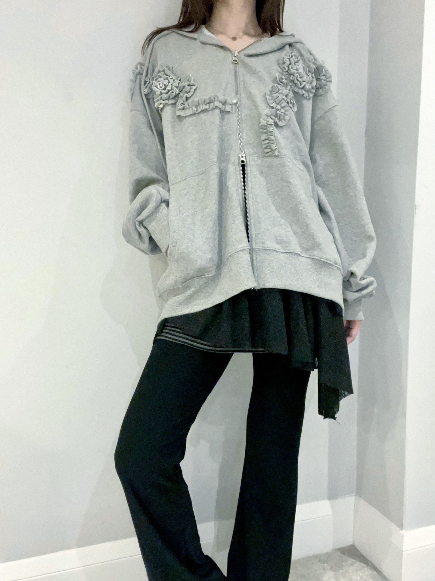 Oversized Rose Frill Hoodie