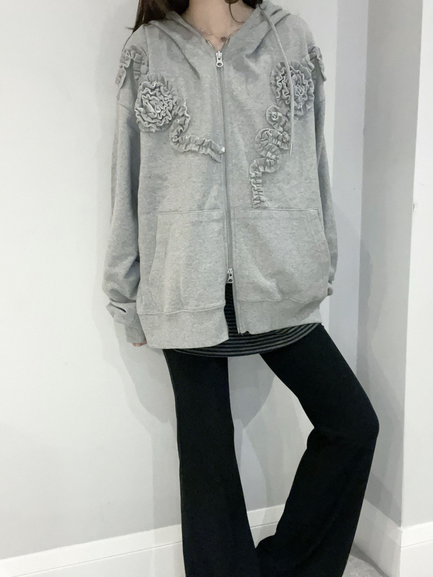 Oversized Rose Frill Hoodie