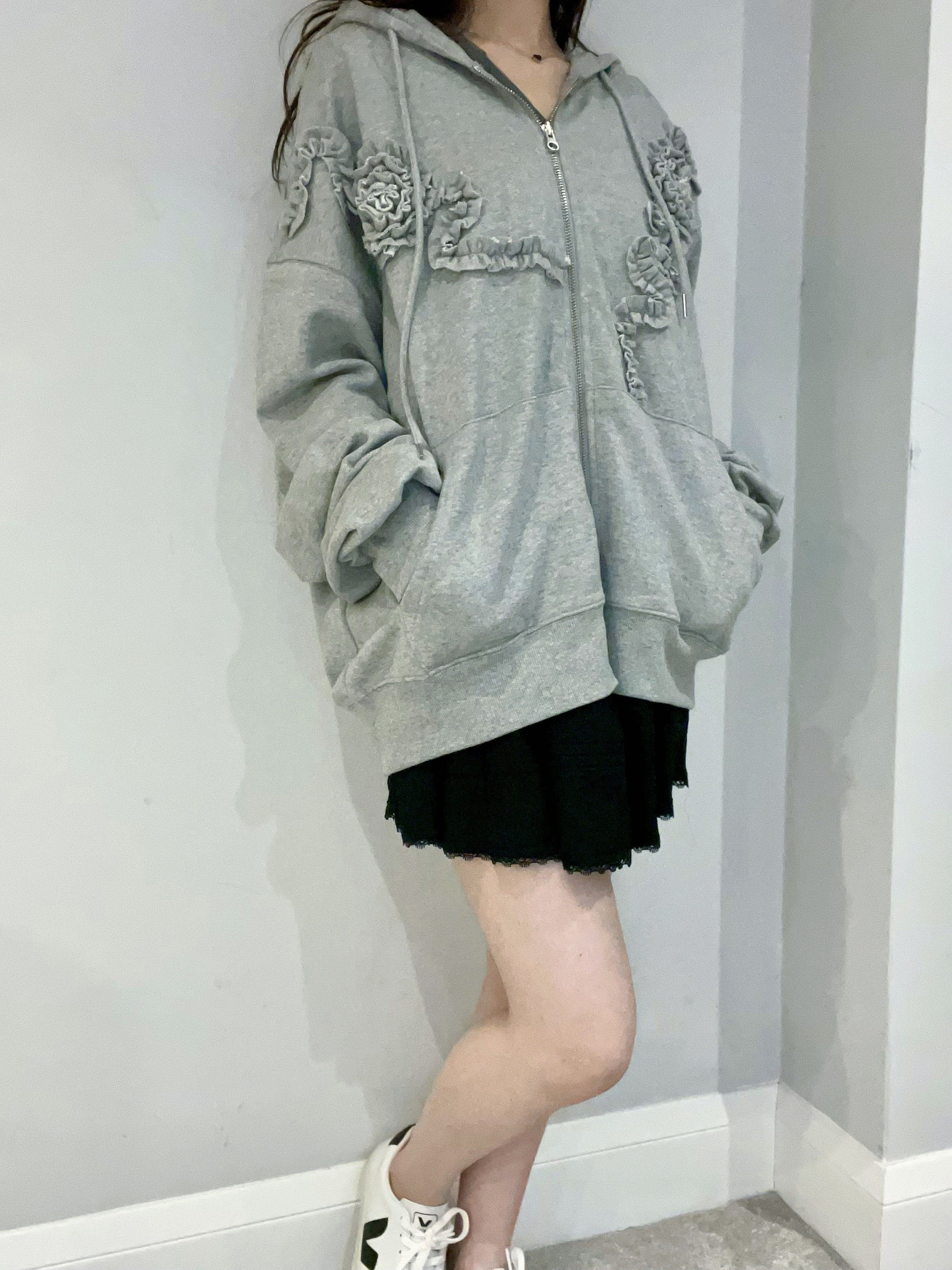 Oversized Rose Frill Hoodie
