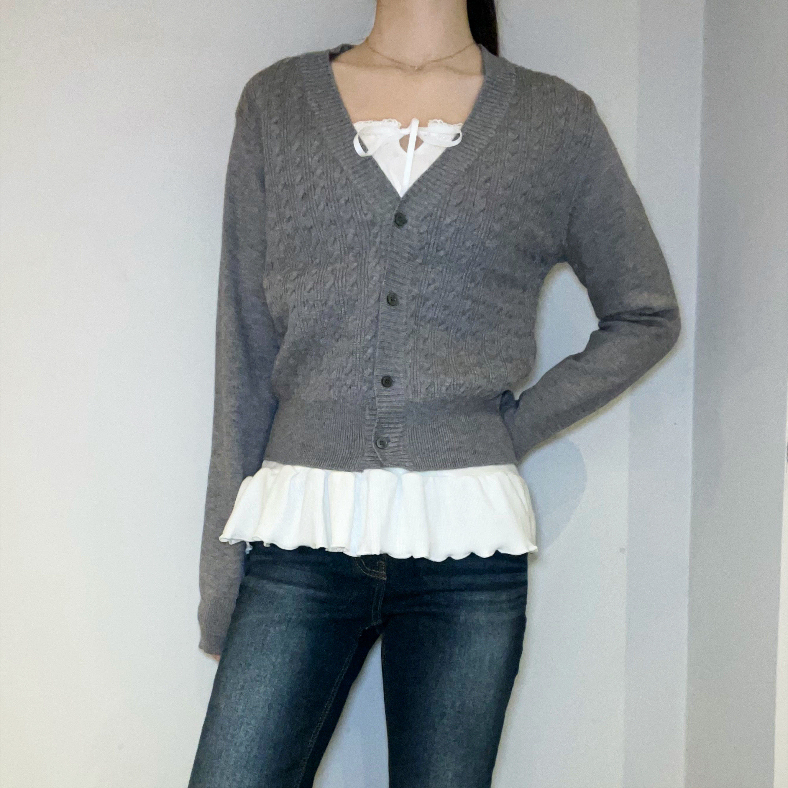 C1605 Basic Cable Knit Cardigan