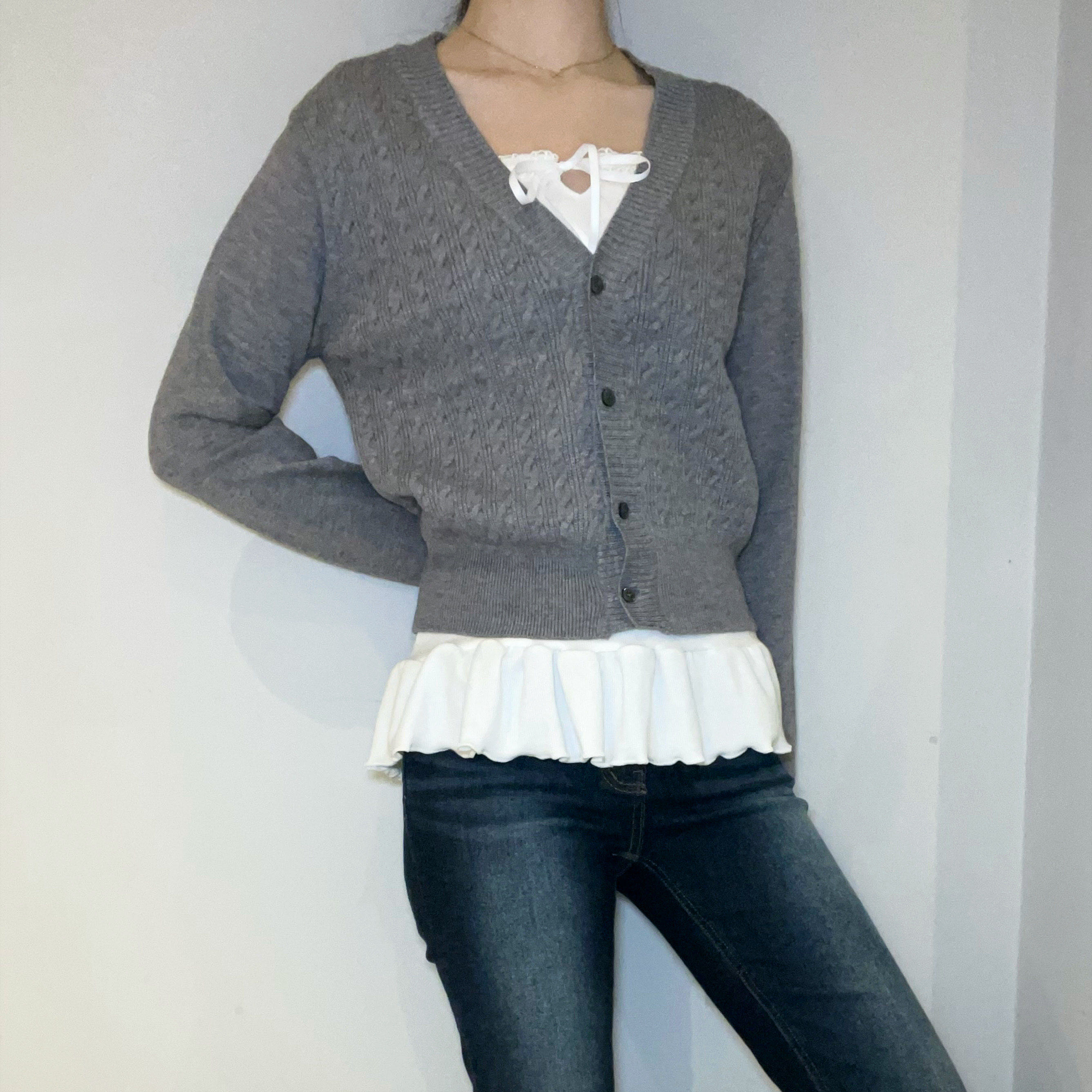 C1605 Basic Cable Knit Cardigan