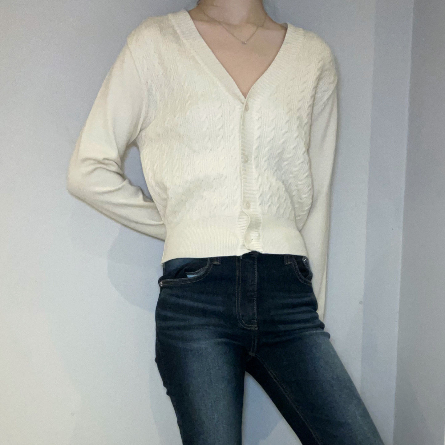 C1605 Basic Cable Knit Cardigan