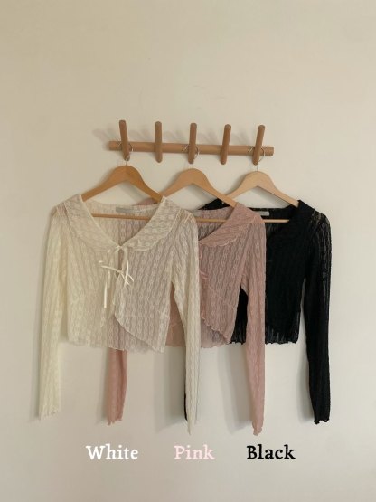 [Preorder 1st Drop Price] C2201 Ribbon Sheer Lace Cardigan