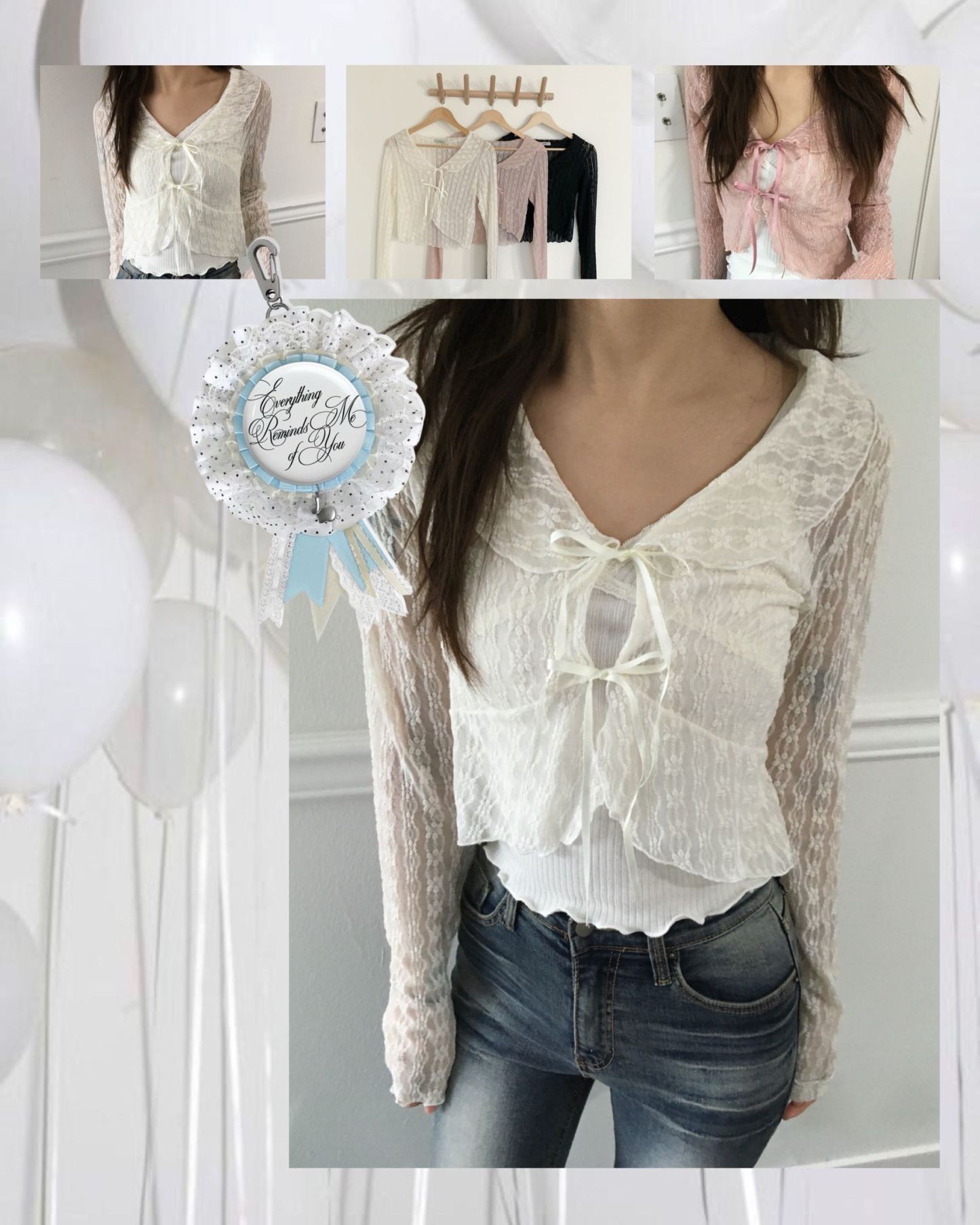 [Preorder 1st Drop Price] C2201 Ribbon Sheer Lace Cardigan