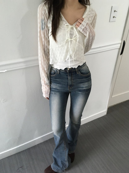 [Preorder 1st Drop Price] C2201 Ribbon Sheer Lace Cardigan