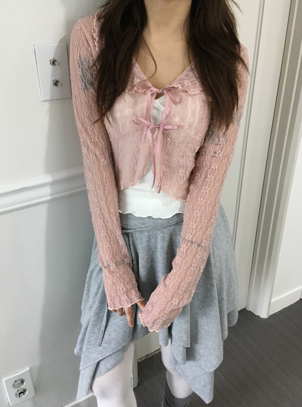 [Preorder 1st Drop Price] C2201 Ribbon Sheer Lace Cardigan