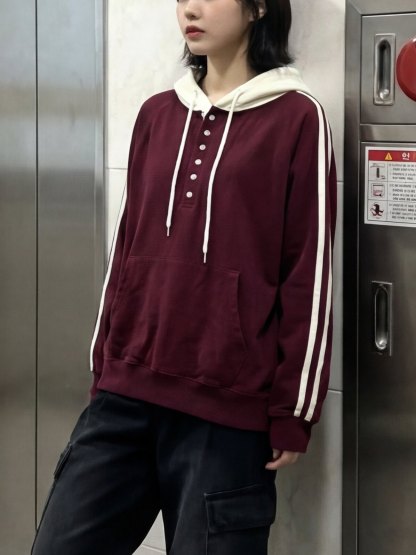 [Preorder 1st Drop Price] C3319 Crimson Henley Hoodie