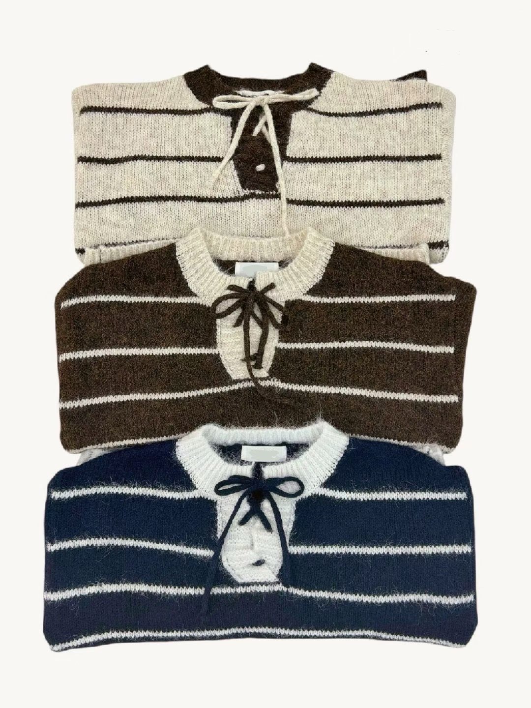 [WEBSITE EXCLUSIVE] C3503 Ribboned Stripe Knit Sweater