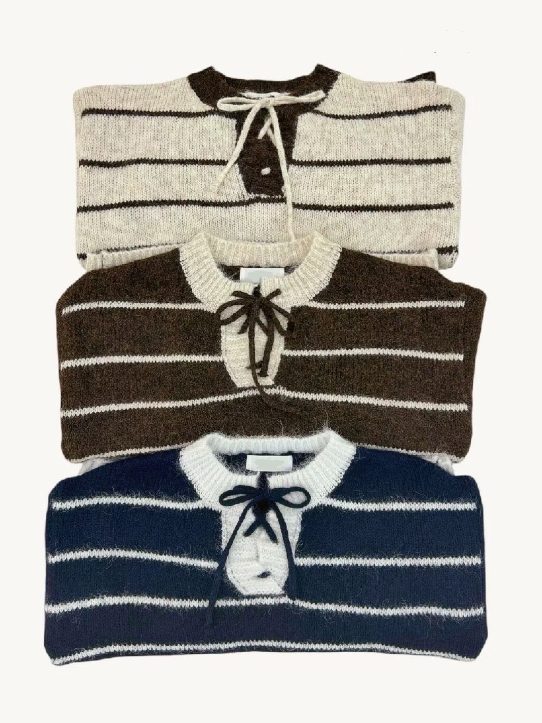 [WEBSITE EXCLUSIVE] C3503 Ribboned Stripe Knit Sweater