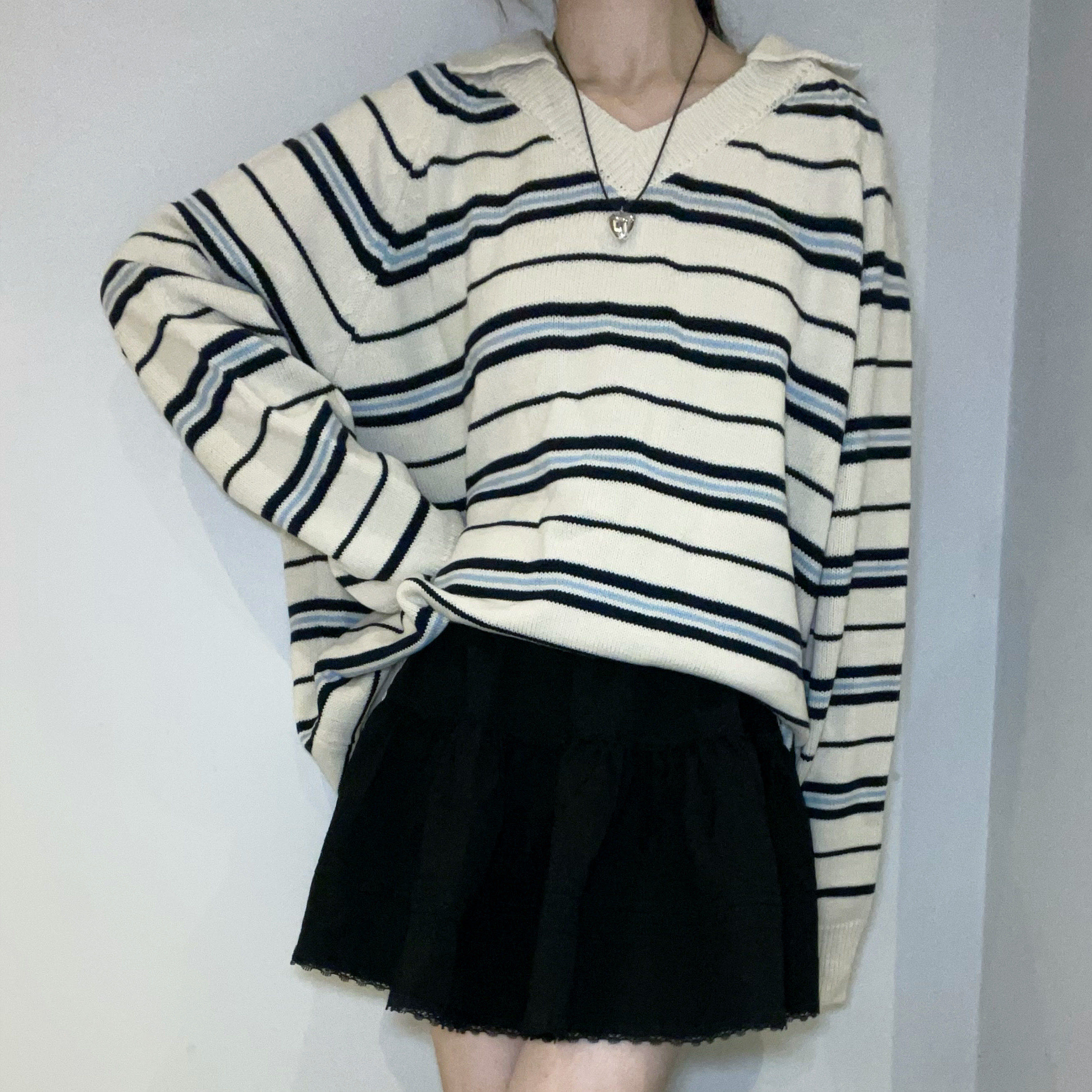 C3701 Cozy Stripe V-Neck Knit