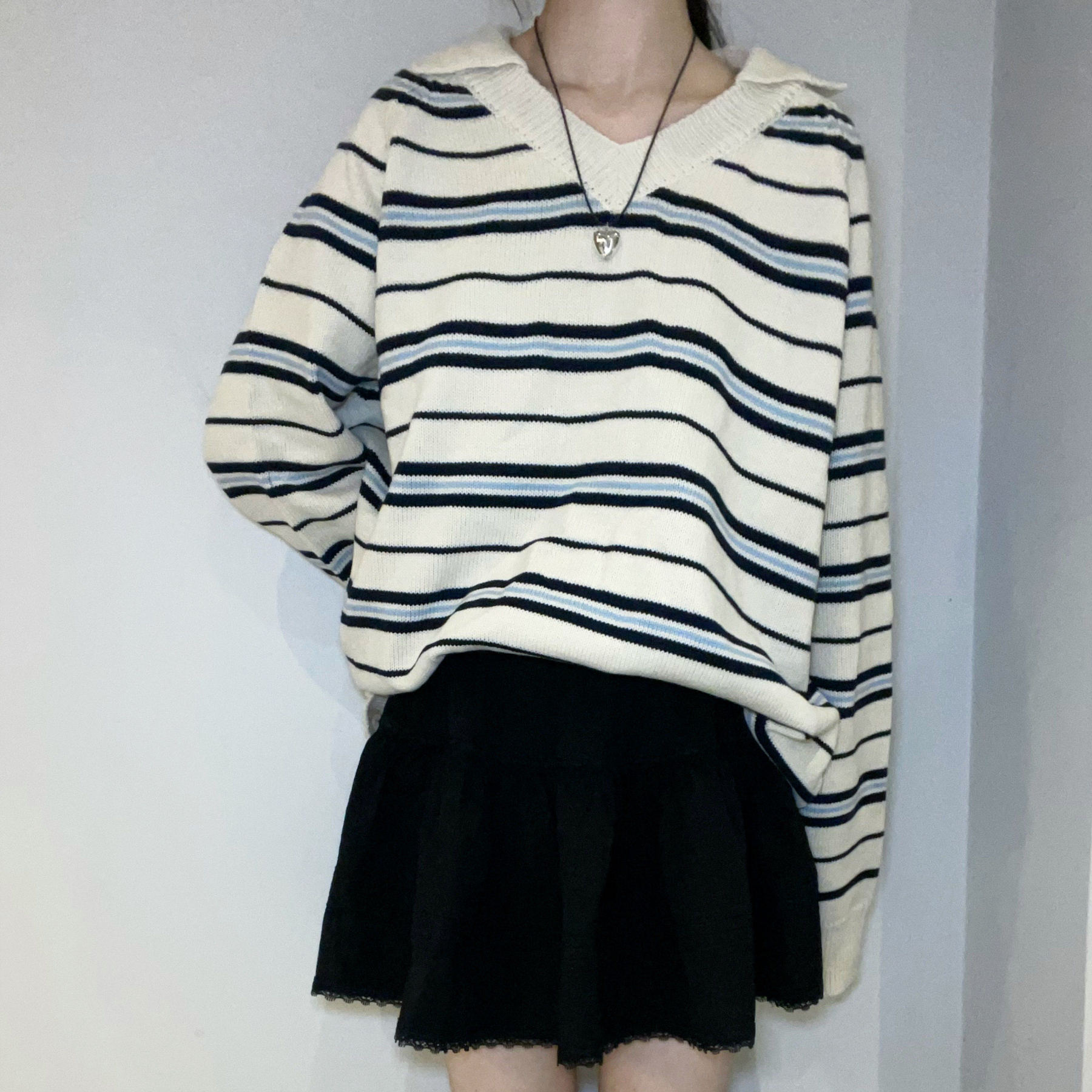 C3701 Cozy Stripe V-Neck Knit