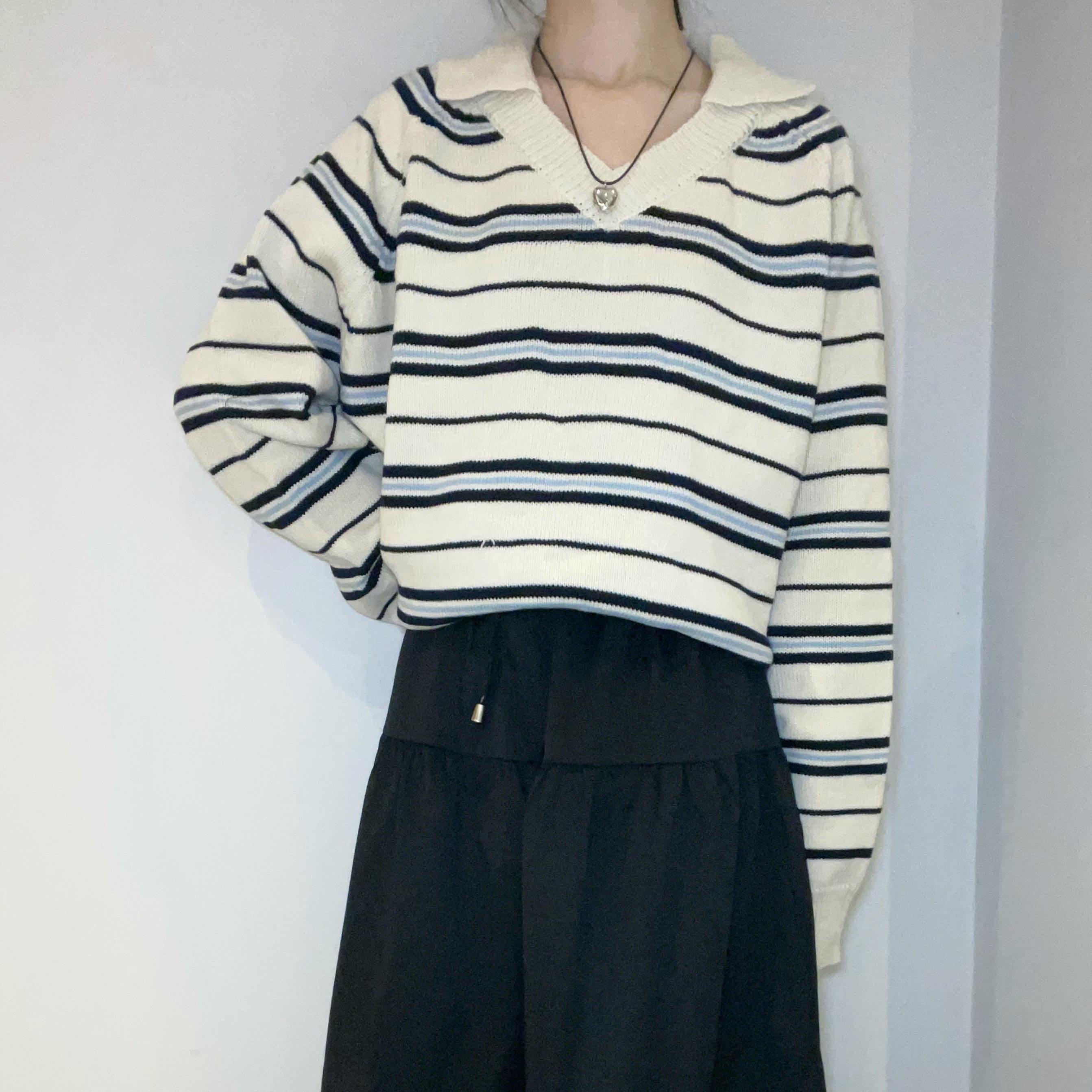 C3701 Cozy Stripe V-Neck Knit