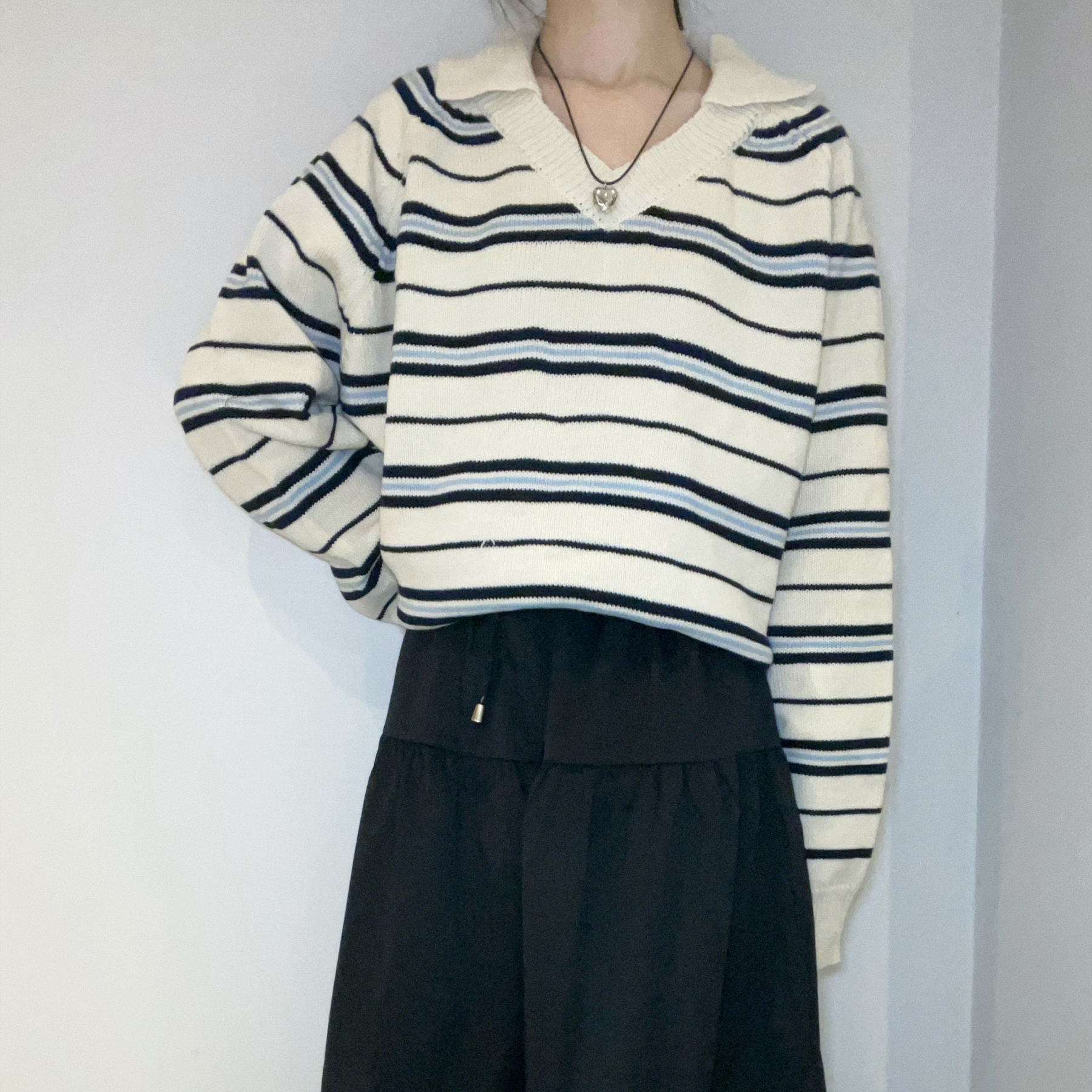 C3701 Cozy Stripe V-Neck Knit