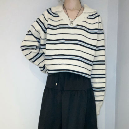 C3701 Cozy Stripe V-Neck Knit