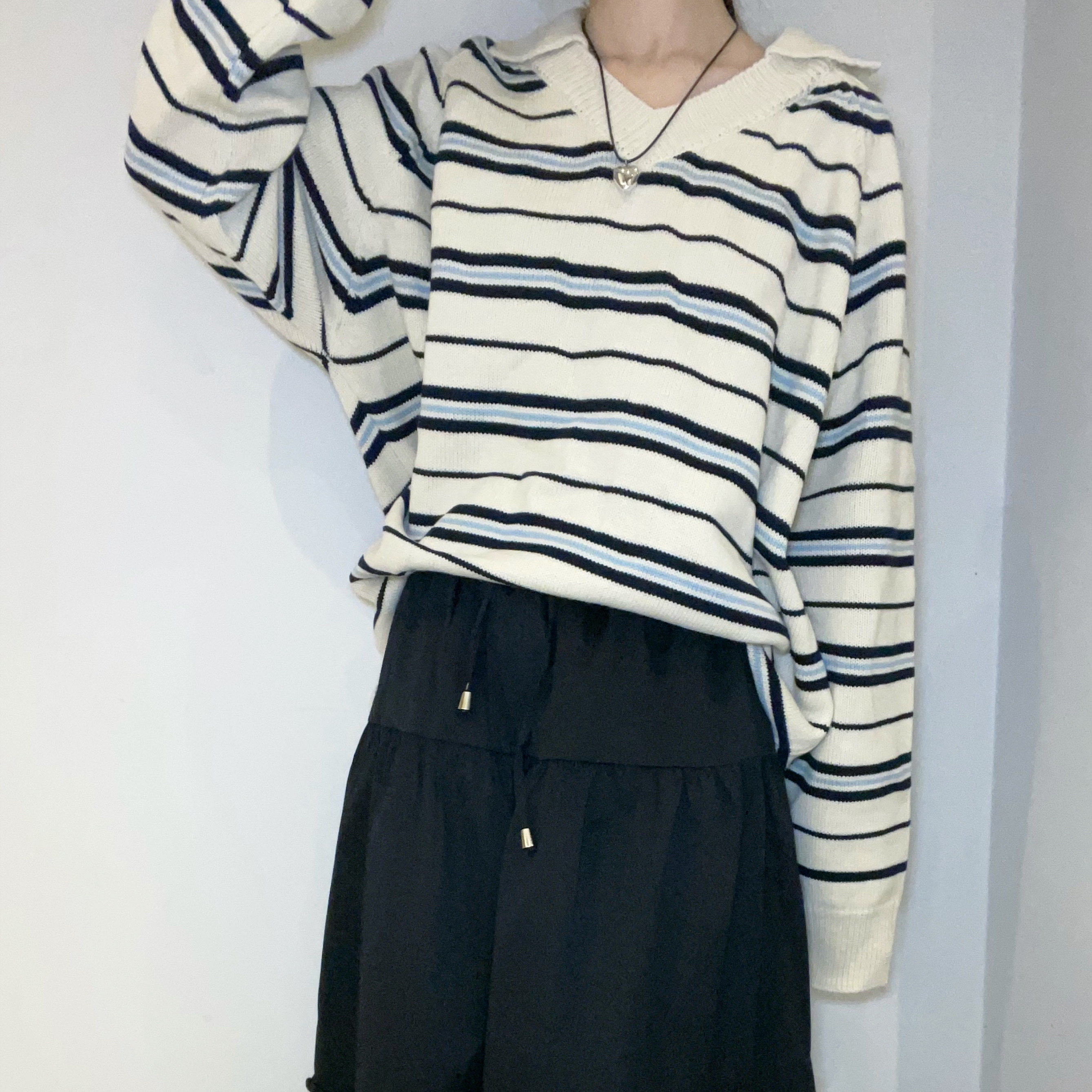 C3701 Cozy Stripe V-Neck Knit