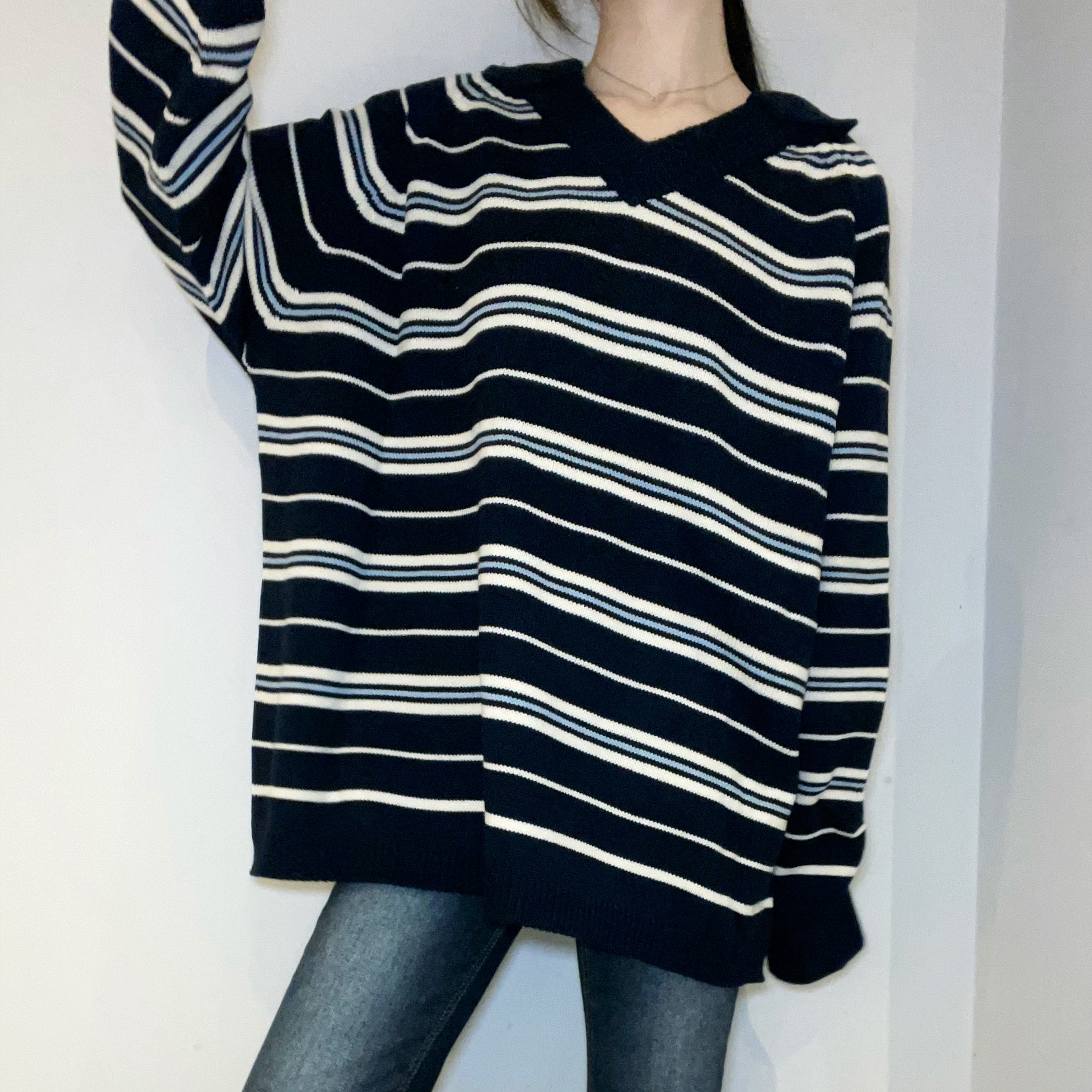 C3701 Cozy Stripe V-Neck Knit