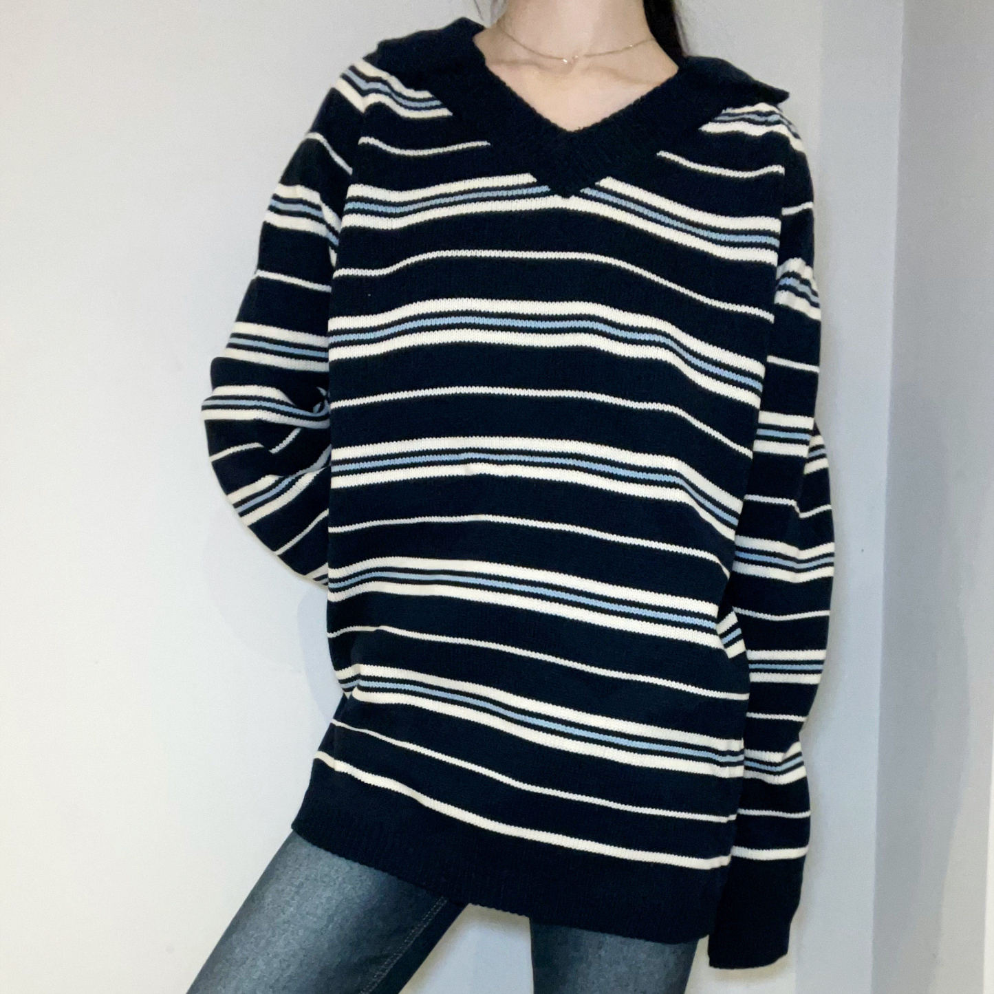 C3701 Cozy Stripe V-Neck Knit