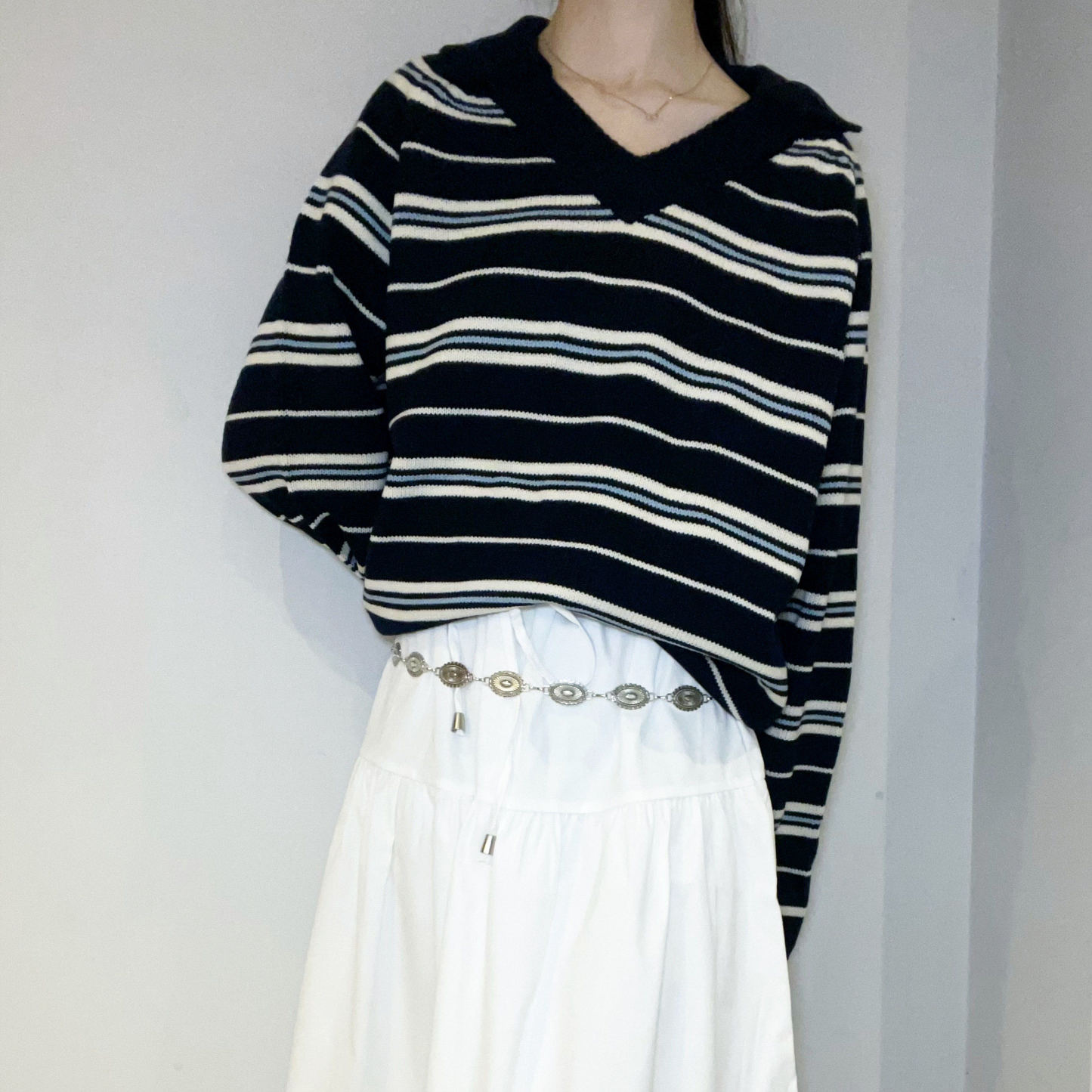 C3701 Cozy Stripe V-Neck Knit