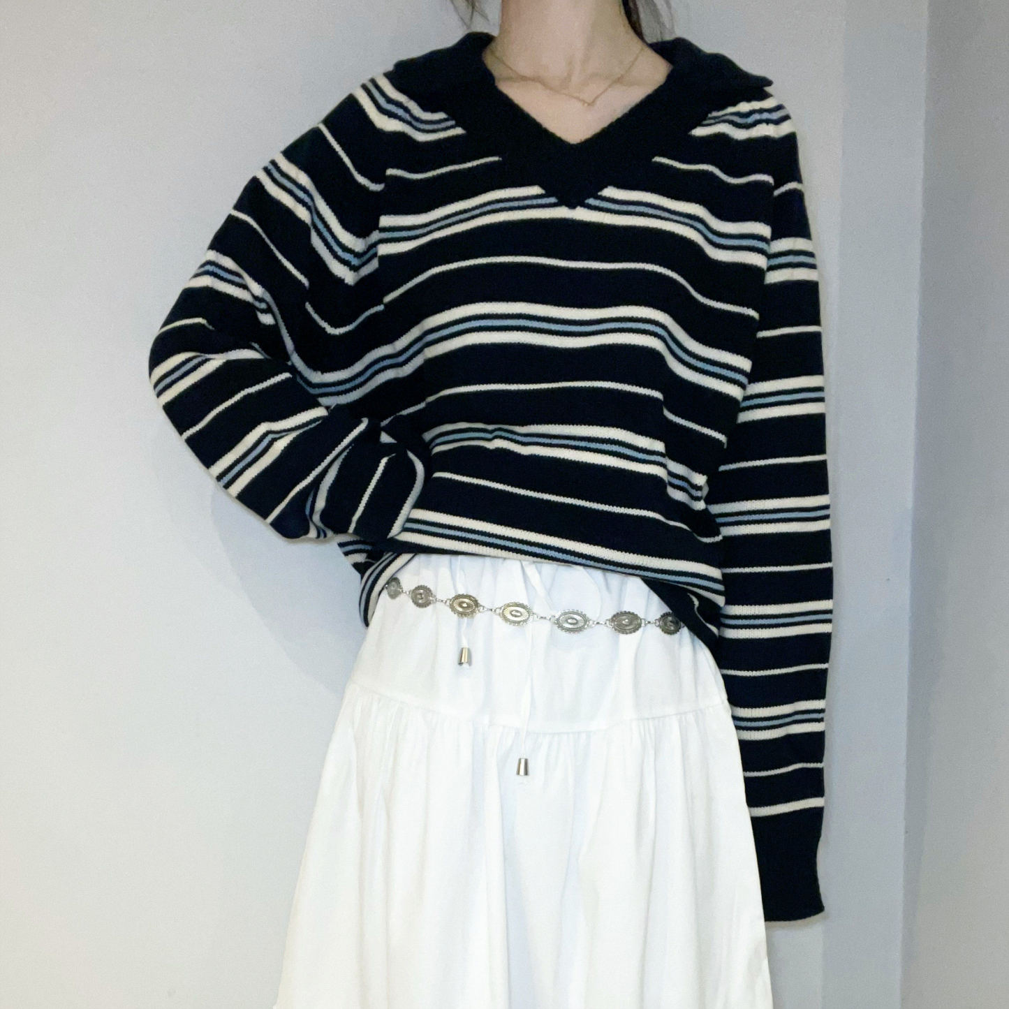 C3701 Cozy Stripe V-Neck Knit