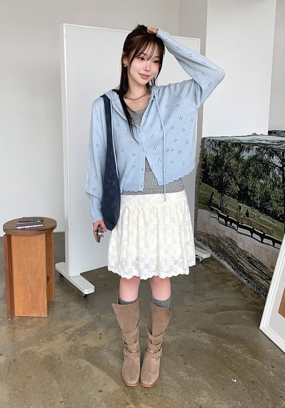 [Preorder 1st Drop Price] C702 Eyelet Pointelle Cardigan