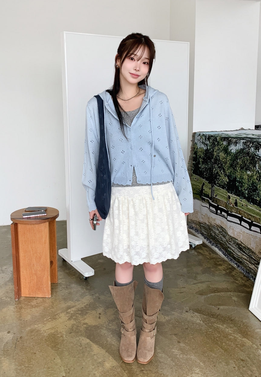 [Preorder 1st Drop Price] C702 Eyelet Pointelle Cardigan