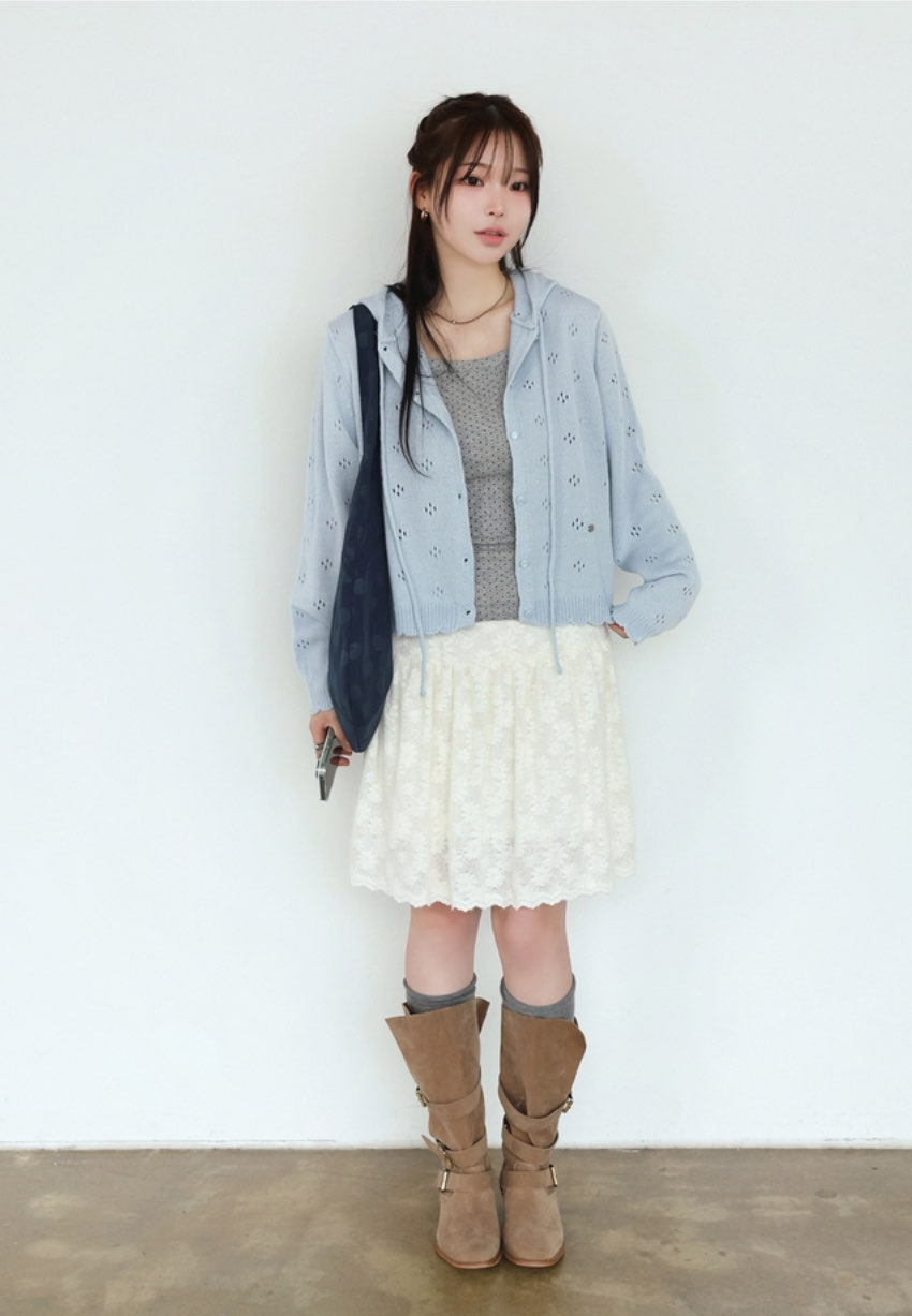 [Preorder 1st Drop Price] C702 Eyelet Pointelle Cardigan