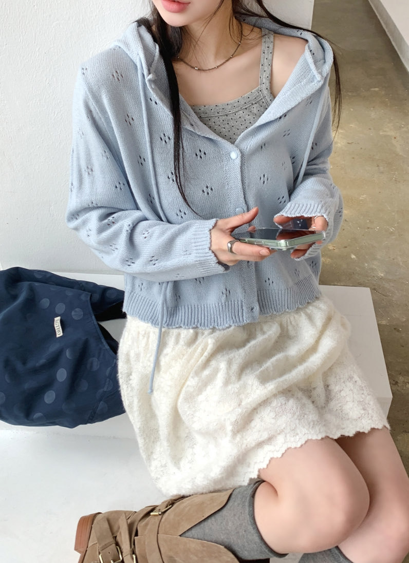 [Preorder 1st Drop Price] C702 Eyelet Pointelle Cardigan