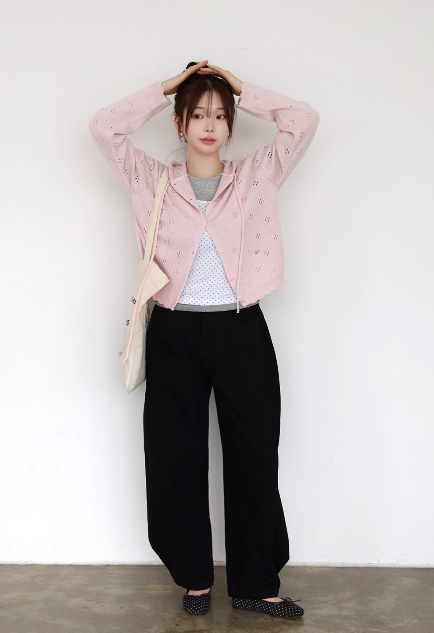[Preorder 1st Drop Price] C702 Eyelet Pointelle Cardigan