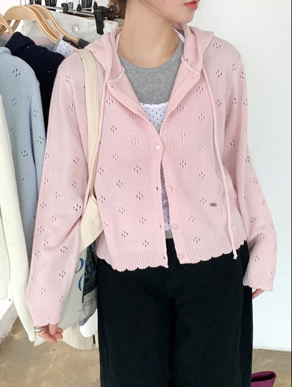 [Preorder 1st Drop Price] C702 Eyelet Pointelle Cardigan