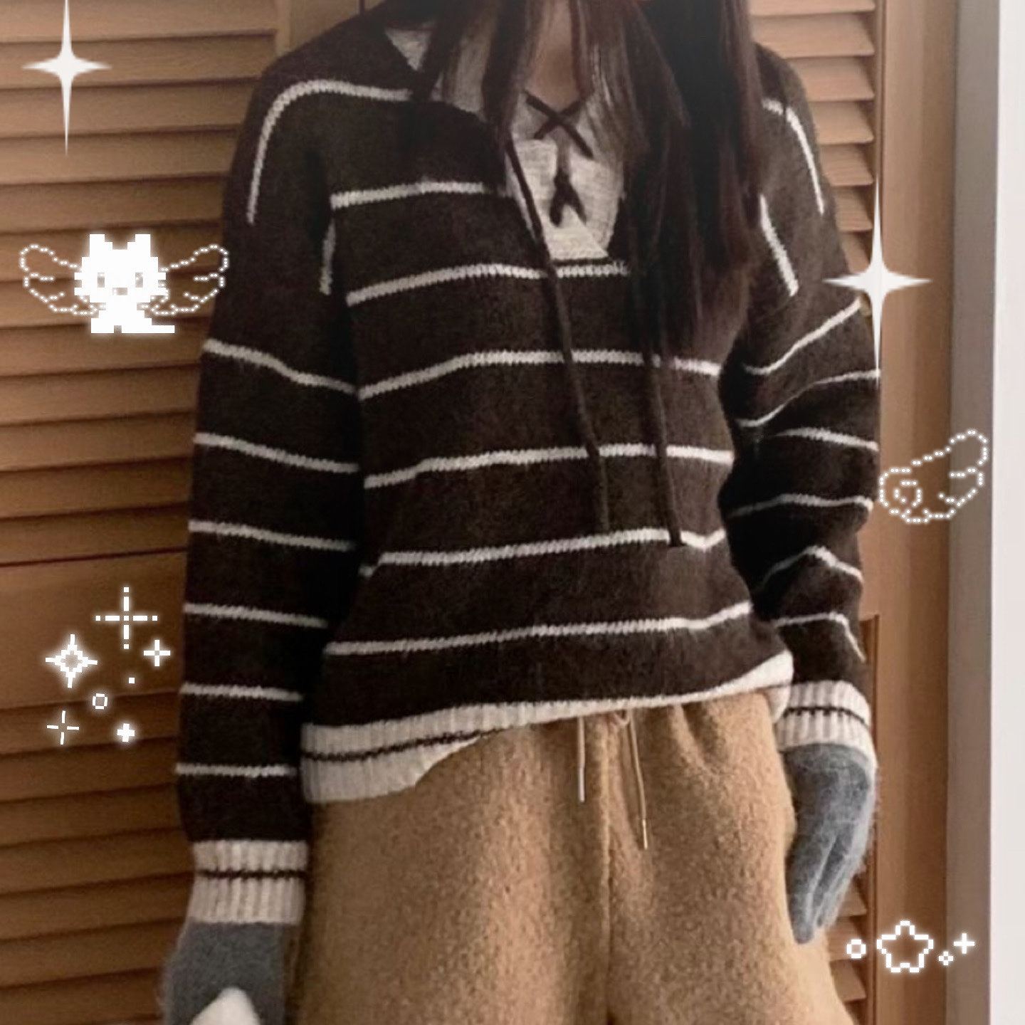 [WEBSITE EXCLUSIVE] C3503 Ribboned Stripe Knit Sweater