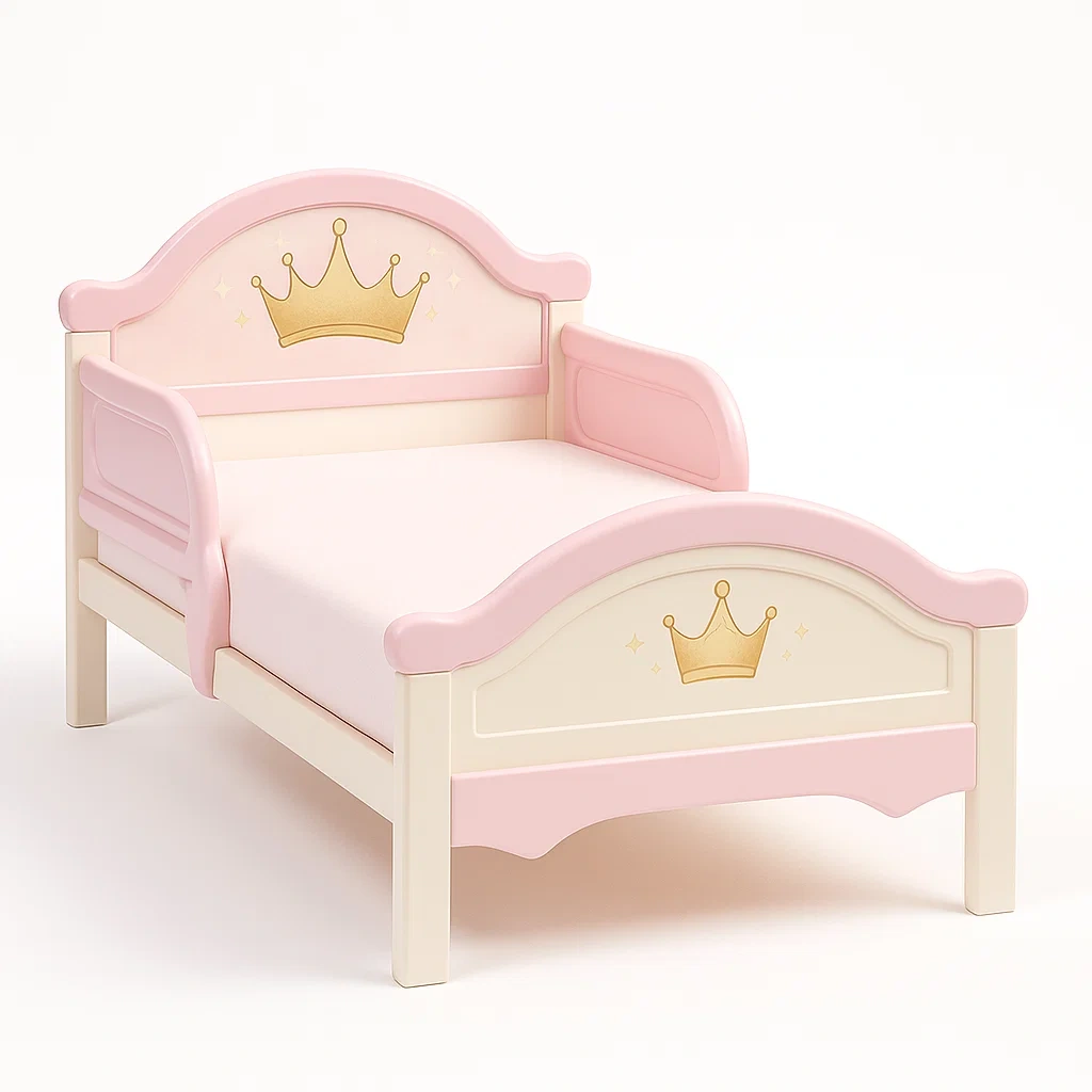 Lit pour enfant en MDF couronne rose blanc crème 145 × 77 × 59 cm