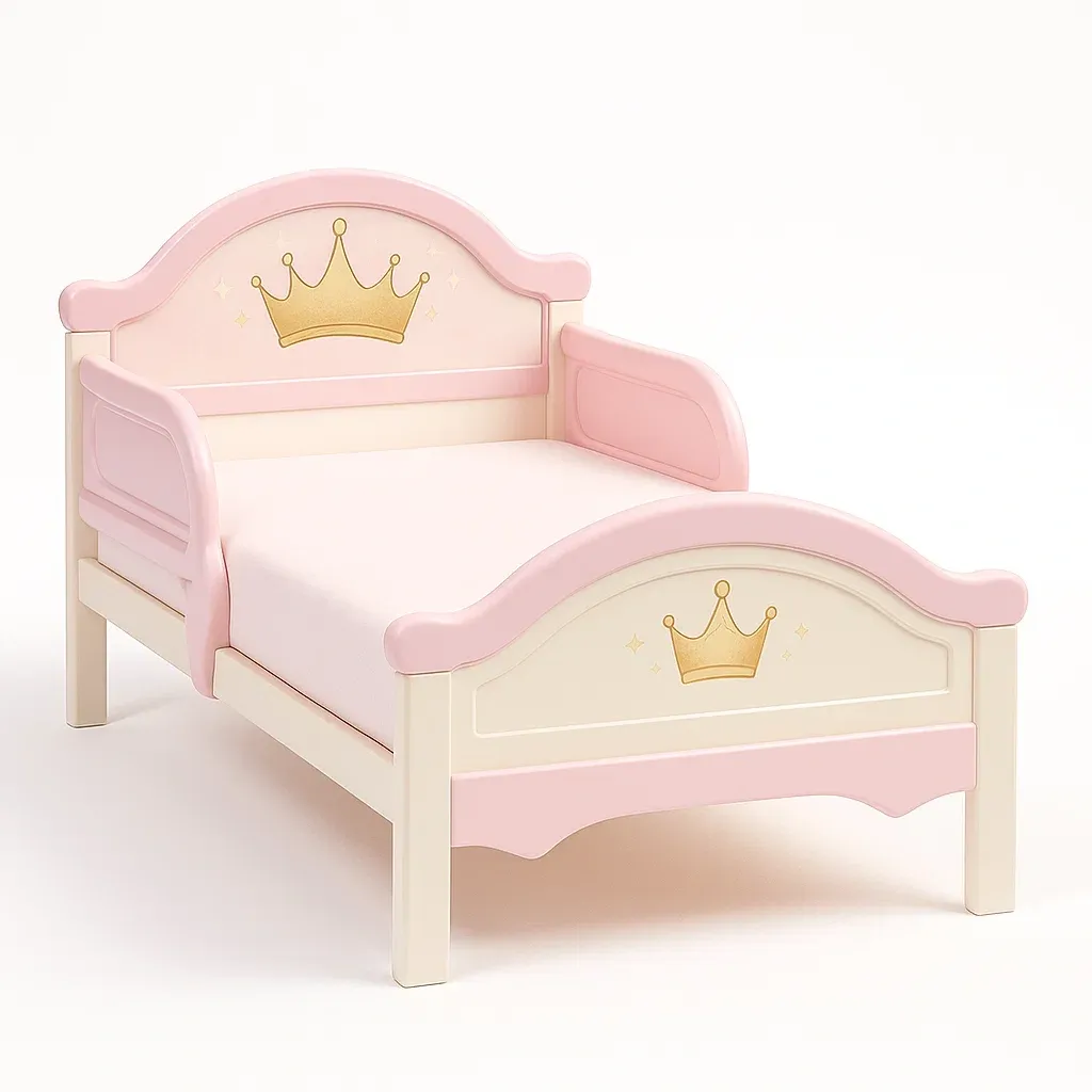 Lit pour enfant en MDF couronne rose blanc crème 145 × 77 × 59 cm