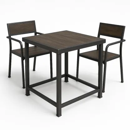 Petit salon de jardin avec table carrée et chaises en métal et bois