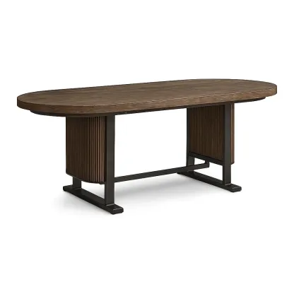 Table de salle à manger ovale en bois et métal