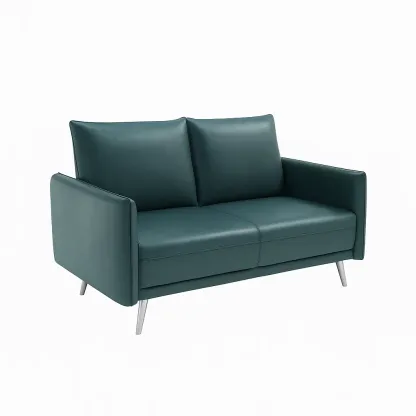 Canapé deux places en cuir synthétique vert avec pieds en métal