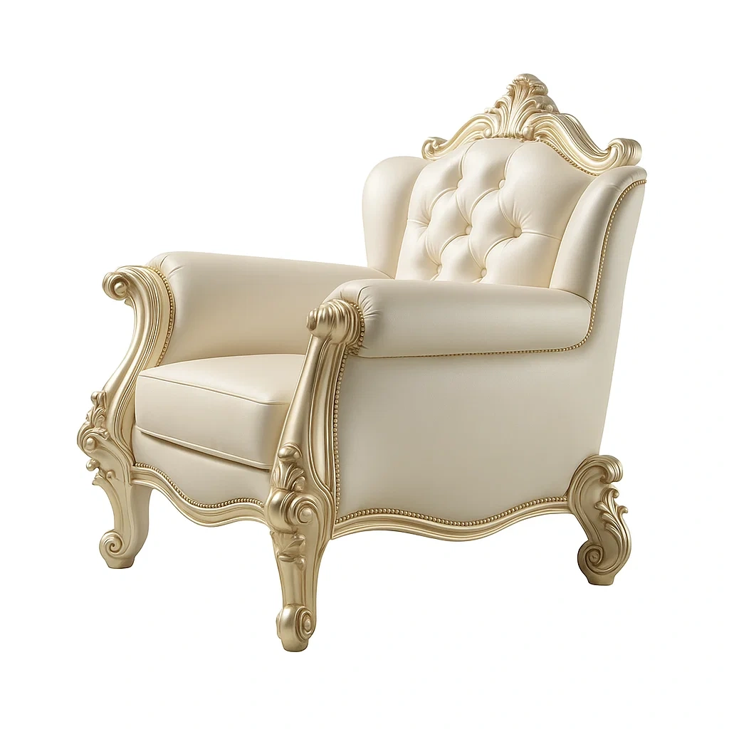 Fauteuil baroque en bois et PU crème 110 × 75 × 104 cm