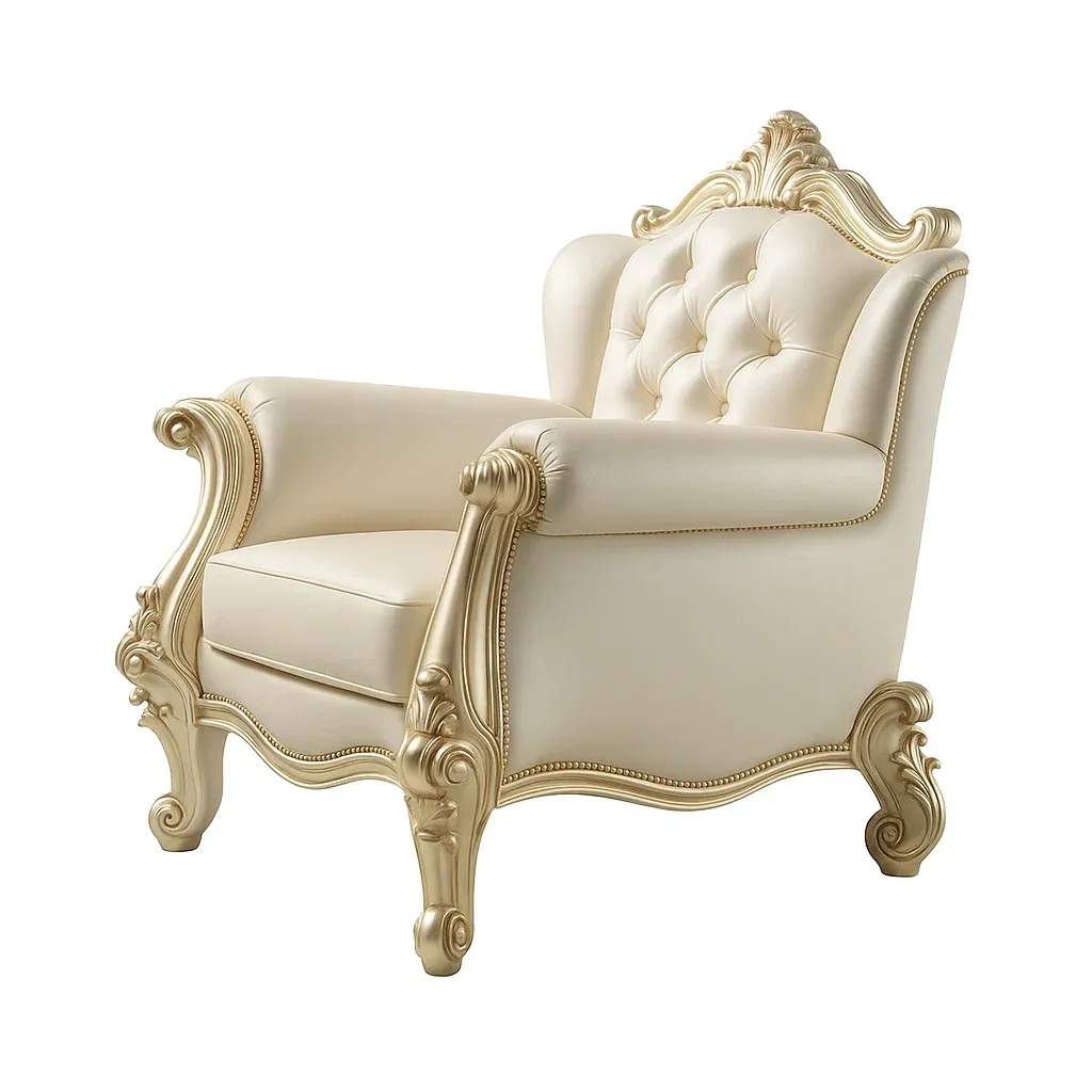 Fauteuil baroque en bois et PU crème 110 × 75 × 104 cm