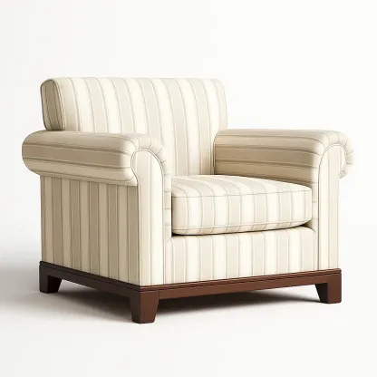 Fauteuil en tissu rayé beige avec structure en bois massif