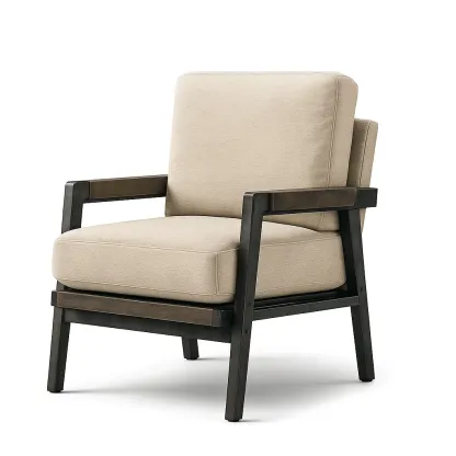 Fauteuil en tissu polyester beige avec cadre en bois massif 75 × 77 × 90 cm