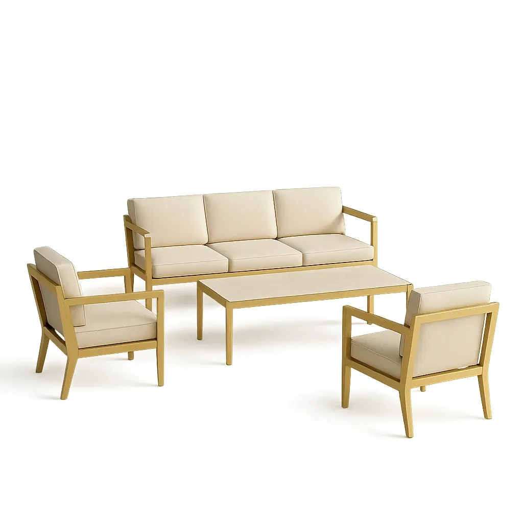 Salon de jardin en aluminium avec coussins beige