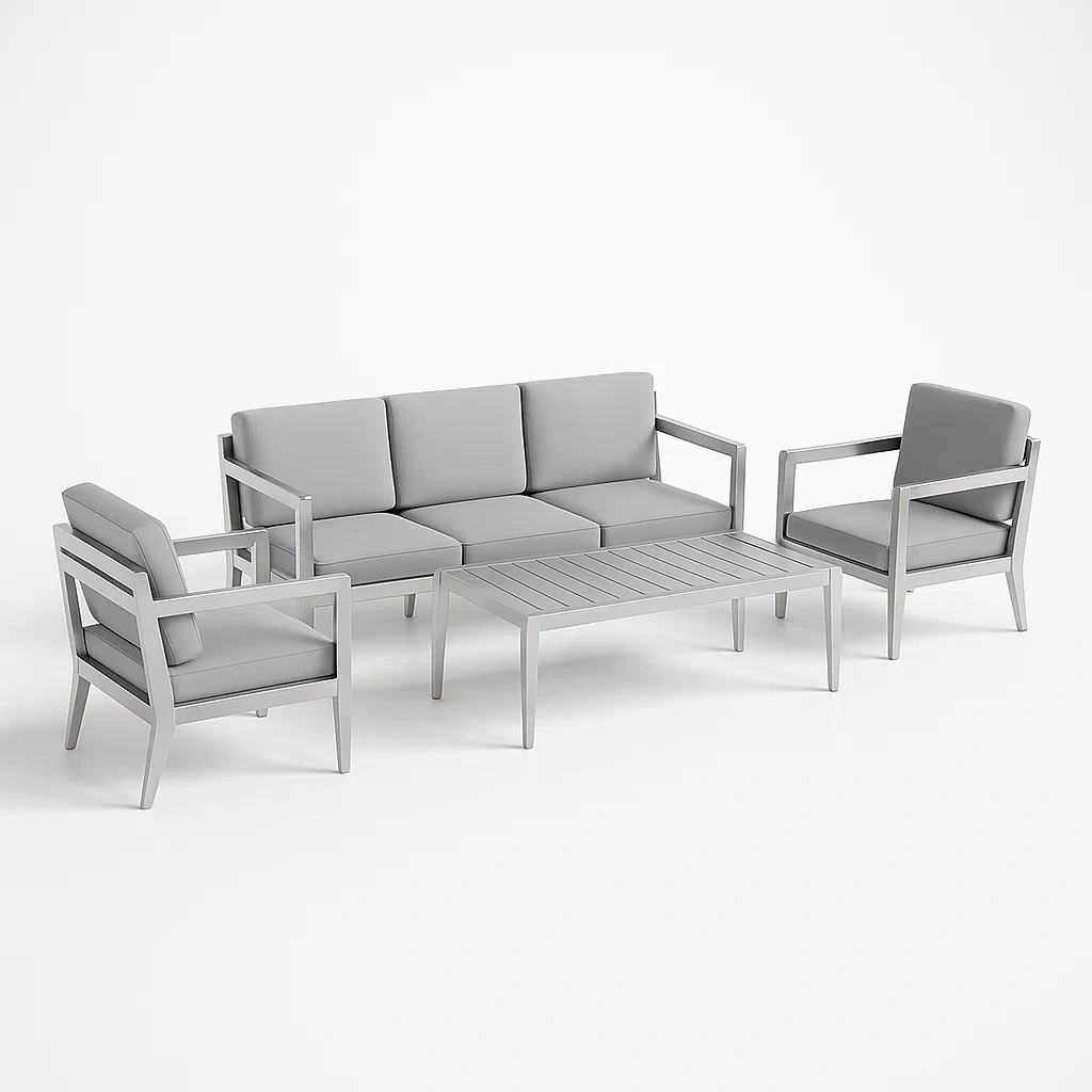 Salon de jardin en aluminium avec coussins en polyester gris