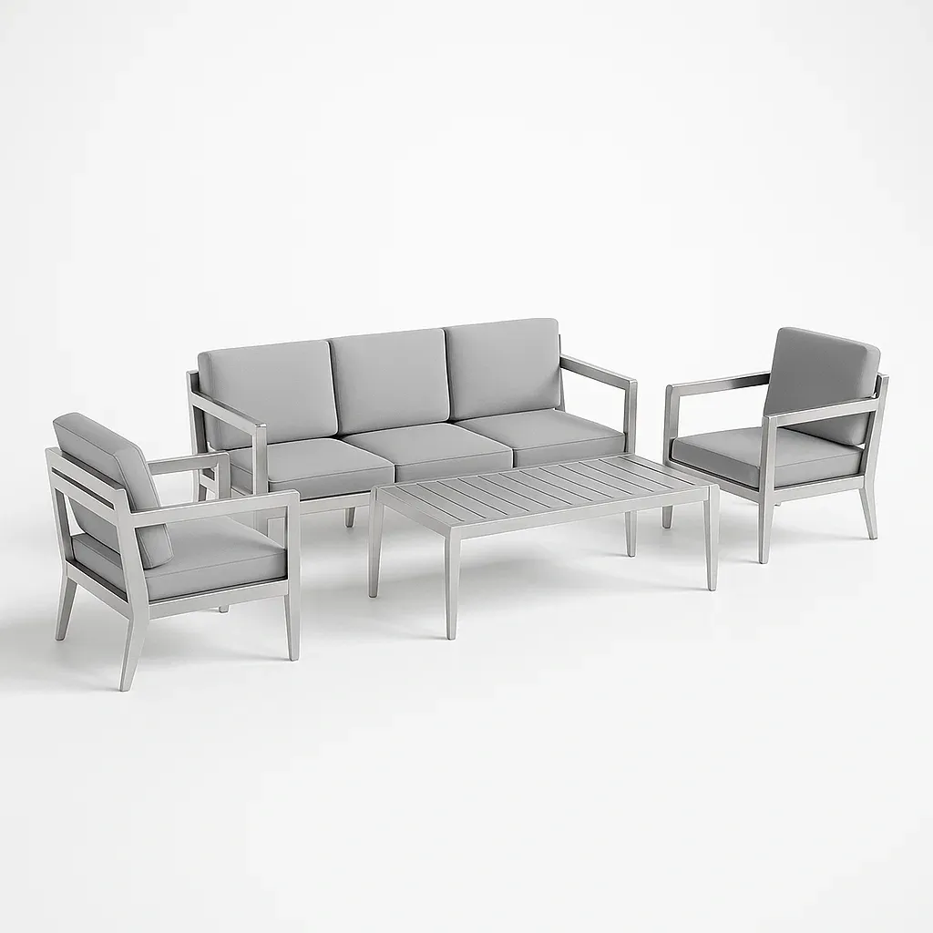 Salon de jardin en aluminium avec coussins en polyester gris