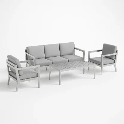 Salon de jardin en aluminium avec coussins en polyester gris