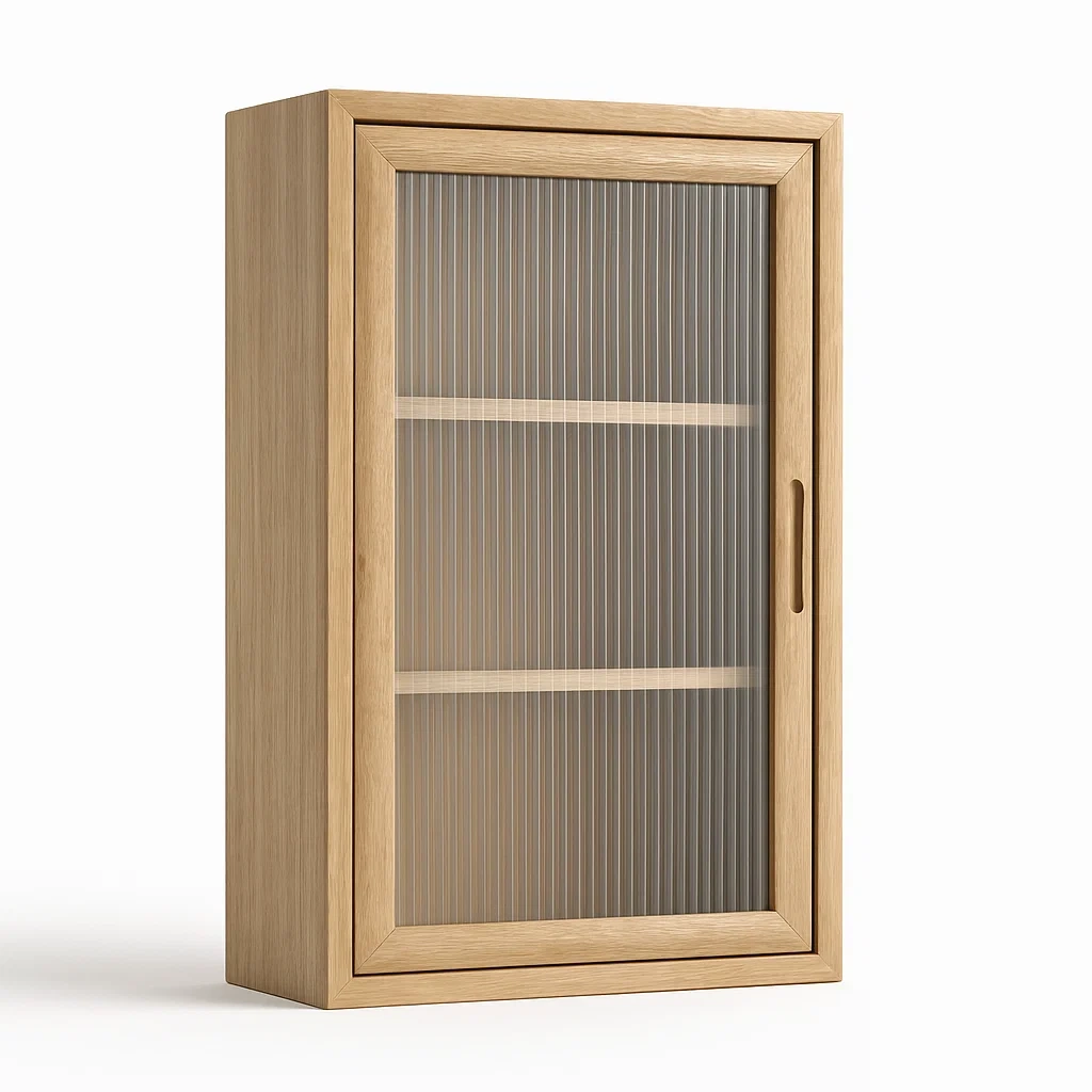 Vitrine d'exposition en bois avec porte en verre cannelé 120 × 80 × 35 cm