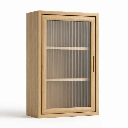 Vitrine d'exposition en bois avec porte en verre cannelé 120 × 80 × 35 cm