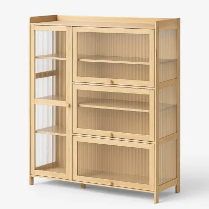 Vitrine d'exposition en bois avec portes en plexiglas cannelé