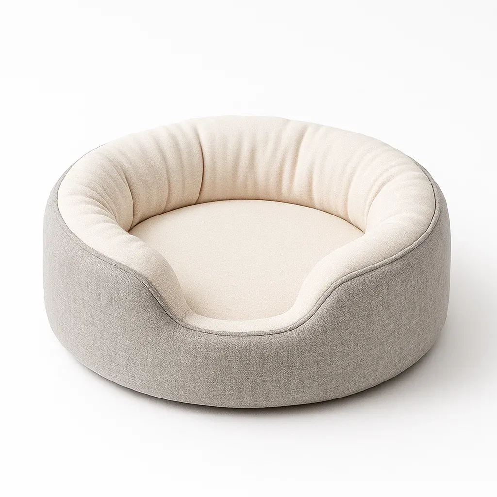 Lit pour chien rond en polyester gris et beige