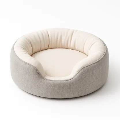 Lit pour chien rond en polyester gris et beige