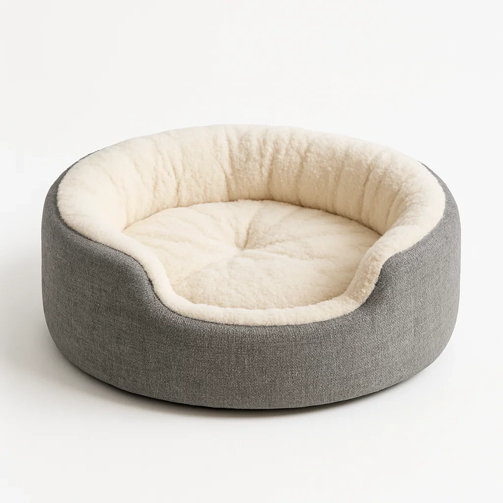 Lit pour chien en tissu gris et crème