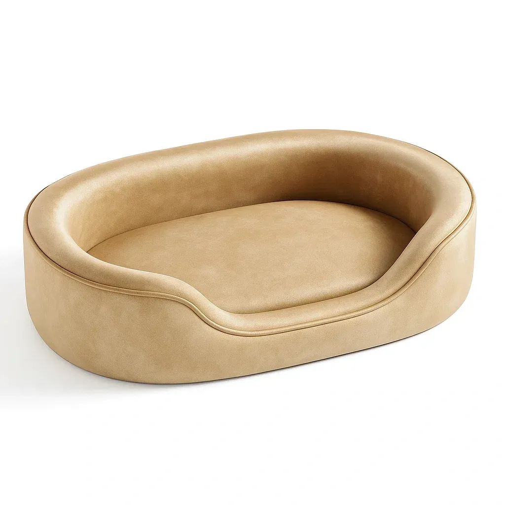 Lit pour chien ovale en cuir synthétique 80x60x20 cm beige